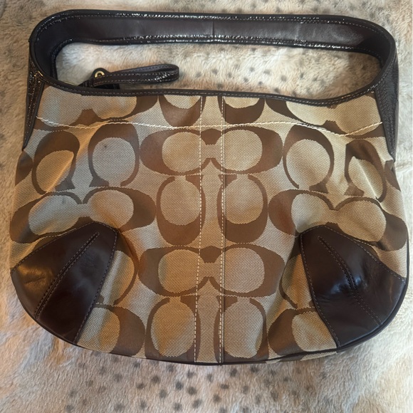 Coach Signature Khaki Brown Canvas Small Shoulder Bag - Picture 11 of 12